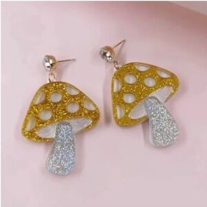 ✨ FREE Mushroom Plant Boho Glitter Art Deco Chic Hipster Farm Peasant Earrings